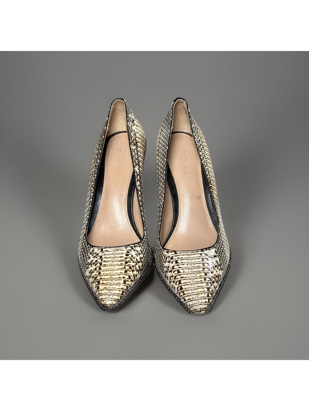Coach Snakeskin Embossed Leather Pointed Toe Stiletto Pumps Size 7 Heels